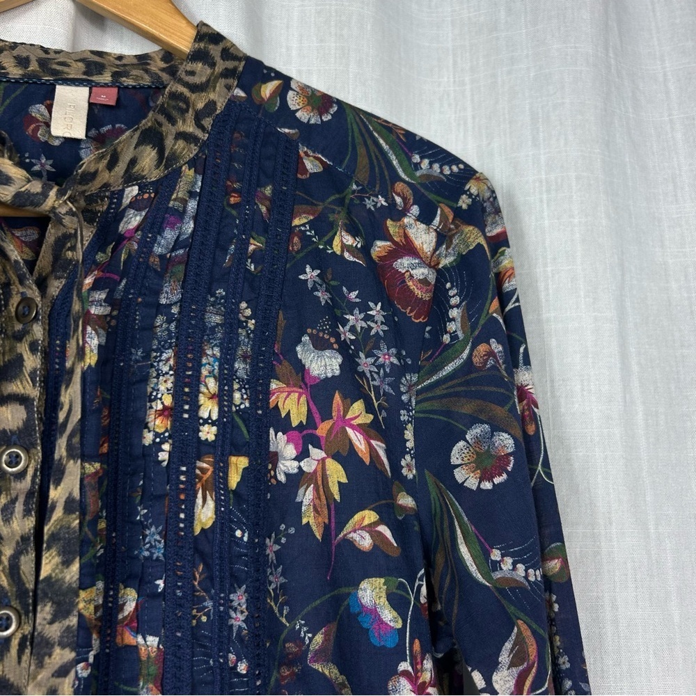 Anthropologie Pilcro Ladder Lace Floral Tunic Blouse Blue Motif size M - Picture 8 of 16